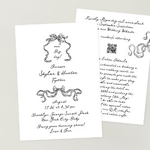 Retro Doodle Ribbon All in One Rsvp Detail Wedding Invitation