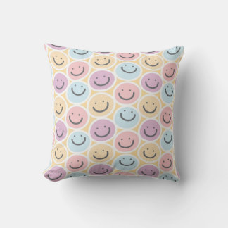 Retro Doodle Smile Emoji Throw Pillow