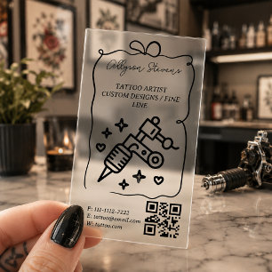 Retro Doodle Tattoo QR Code Transparent Clear Business Cards