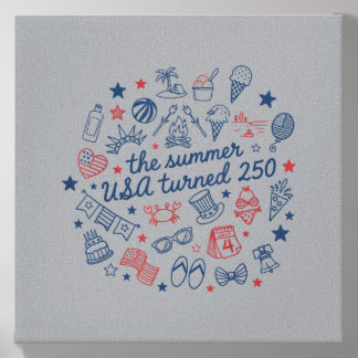 Retro Doodle The Summer Usa Turned 250 Patriotic Canvas Photo Tile