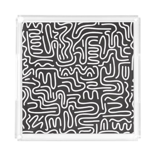 Retro Doodle Wavy Lines Monochrome Acrylic Tray