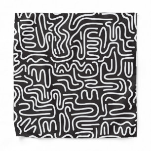 Retro Doodle Wavy Lines: Monochrome Bandana
