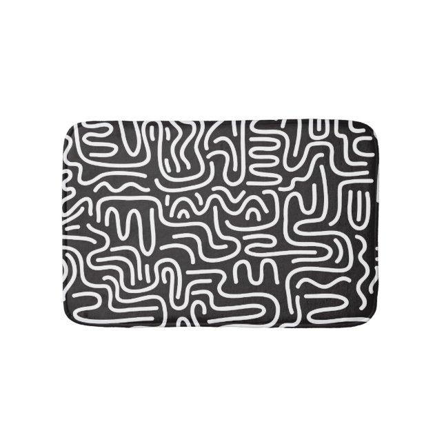 Retro Doodle Wavy Lines: Monochrome Bath Mat (Front)