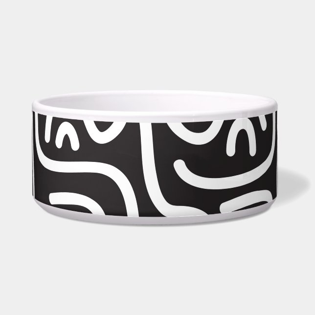 Retro Doodle Wavy Lines: Monochrome Bowl (Front)