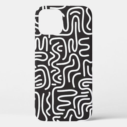 Retro Doodle Wavy Lines Monochrome iPhone 12 Case