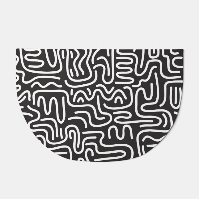 Retro Doodle Wavy Lines: Monochrome Doormat (Front)