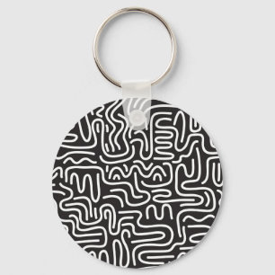 Retro Doodle Wavy Lines: Monochrome Keychain