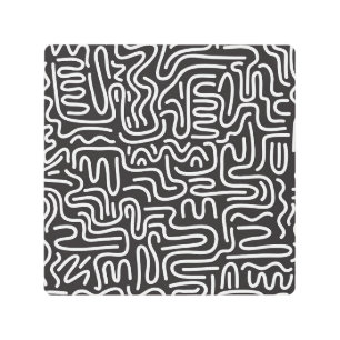 Retro Doodle Wavy Lines: Monochrome Metal Print