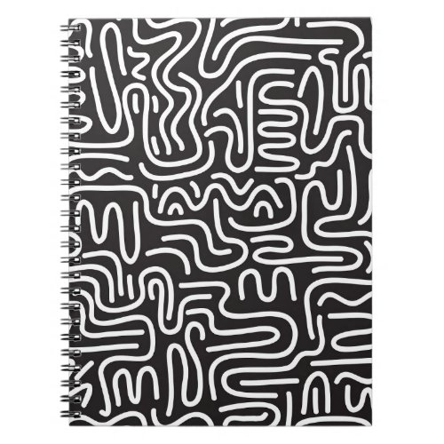 Retro Doodle Wavy Lines Monochrome Notebook