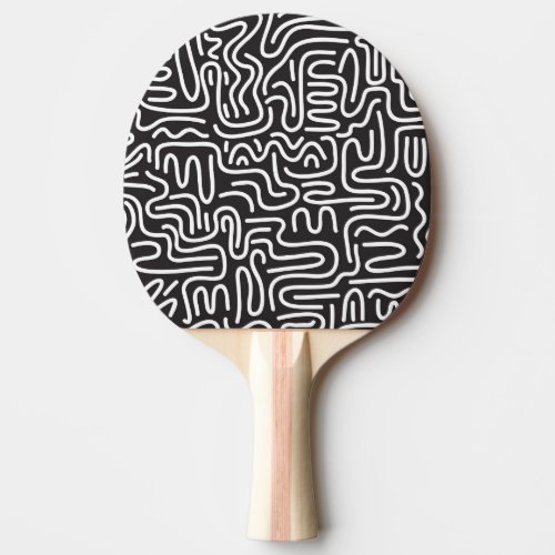 Retro Doodle Wavy Lines Monochrome Ping Pong Paddle