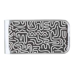 Retro Doodle Wavy Lines: Monochrome Silver Finish Money Clip