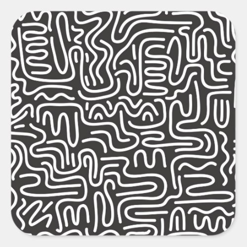 Retro Doodle Wavy Lines Monochrome Square Sticker