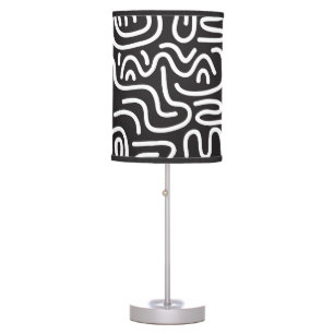 Retro Doodle Wavy Lines: Monochrome Table Lamp