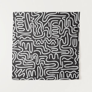 Retro Doodle Wavy Lines: Monochrome Tapestry