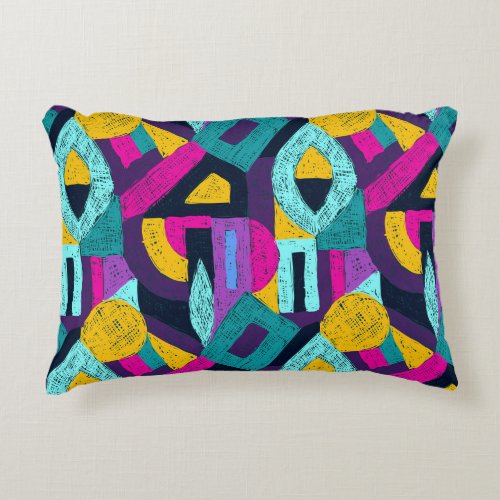 Retro doodles geometric pop art accent pillow