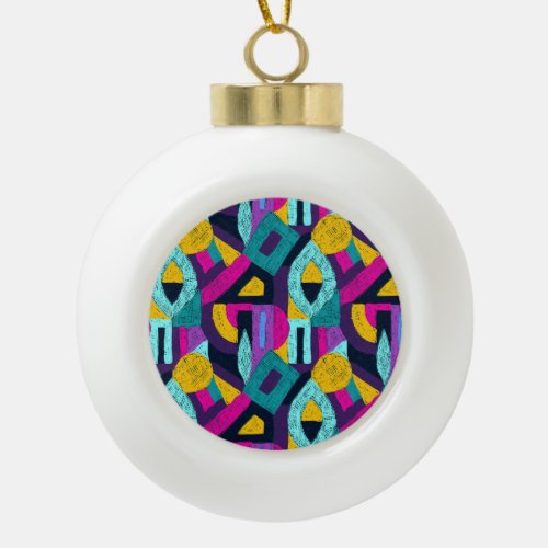 Retro doodles geometric pop art ceramic ball christmas ornament