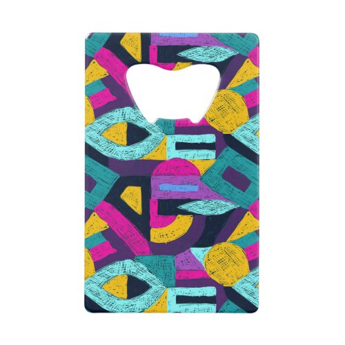 Retro doodles geometric pop art credit card bottle opener