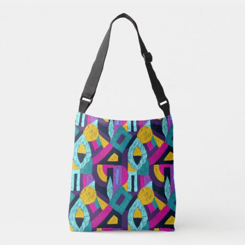 Retro doodles geometric pop art crossbody bag