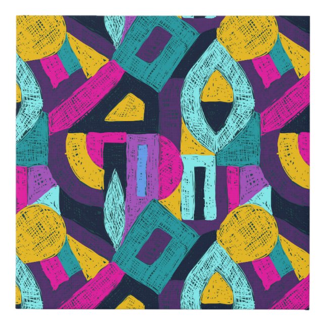 Retro doodles: geometric pop art. faux canvas print (Front)