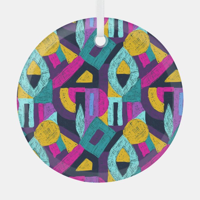 Retro doodles: geometric pop art. glass ornament (Front)