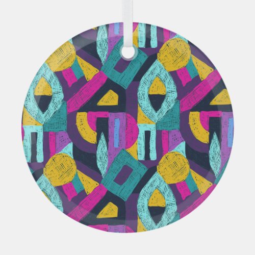 Retro doodles geometric pop art glass ornament