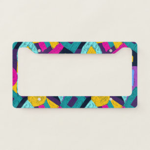 Retro doodles: geometric pop art. license plate frame