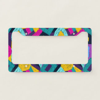 Retro doodles: geometric pop art. license plate frame