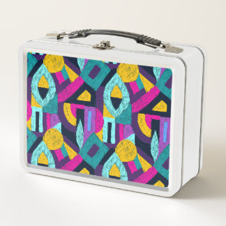 Retro doodles: geometric pop art. metal lunch box