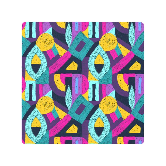 Retro doodles: geometric pop art. metal print (Front)