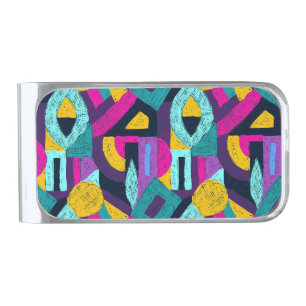 Retro doodles: geometric pop art. silver finish money clip