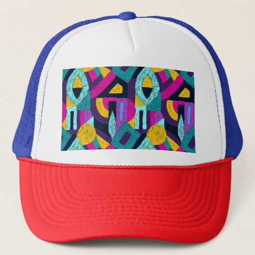 Retro doodles geometric pop art trucker hat