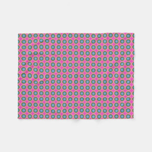 Retro Dot Pattern - Pink Yellow Blue Fleece Blanket (Front (Horizontal))