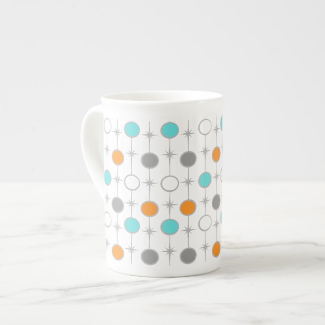 Retro Dots and Starbursts Bone China Mug (Front Left)