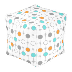 Retro Dots and Starbursts Cube Pouf