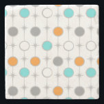 Retro Dots and Starbursts Marble Coaster<br><div class="desc">This customizable Retro Dots and Starbursts Marble Coaster design features (Wait for it.) a grid of colorful dots and starbursts. The vintage inspired turquoise; white, gray, and orange dots are separated by kitschy gray starbursts to form a geometric pattern. Customize the background color on this mid century modern product if...</div>
