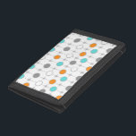 Retro Dots and Starbursts Nylon Wallet<br><div class="desc">This customizable Retro Dots and Starbursts Nylon Wallet design features (Wait for it.) a grid of colorful dots and starbursts. The vintage inspired turquoise; white, grey, and orange dots are separated by kitschy grey starbursts to form a geometric pattern. Customize the background color on this mid century modern product if...</div>
