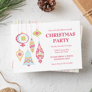 Retro Dots Christmas Ornaments Party Invitation