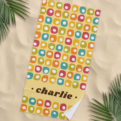 Retro dots custom name colorful beach towel