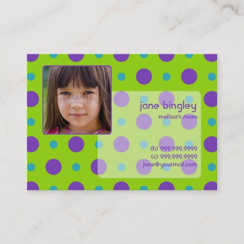 "Retro Dots" Green &amp; Purple Mommy Business Card