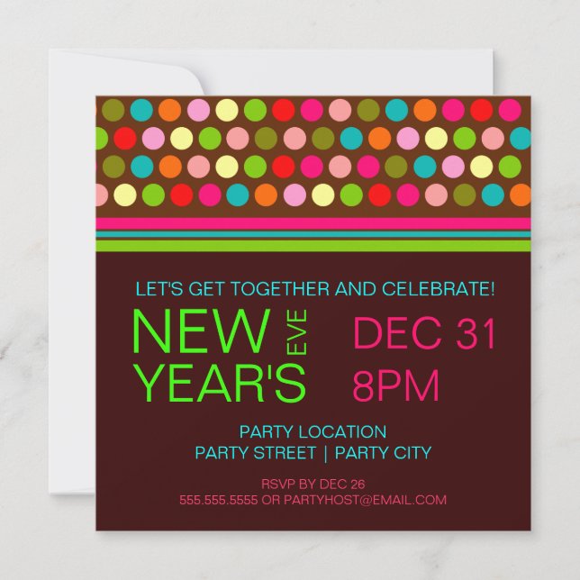 Retro Dots New Years Eve Party Invitation (Front)