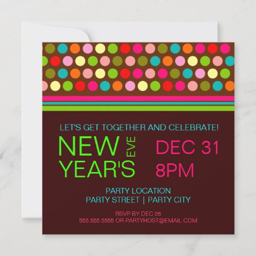 Retro Dots New Years Eve Party Invitation