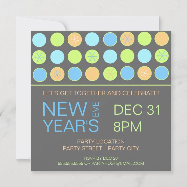 Retro Dots New Years Eve Party Invitation (Front)