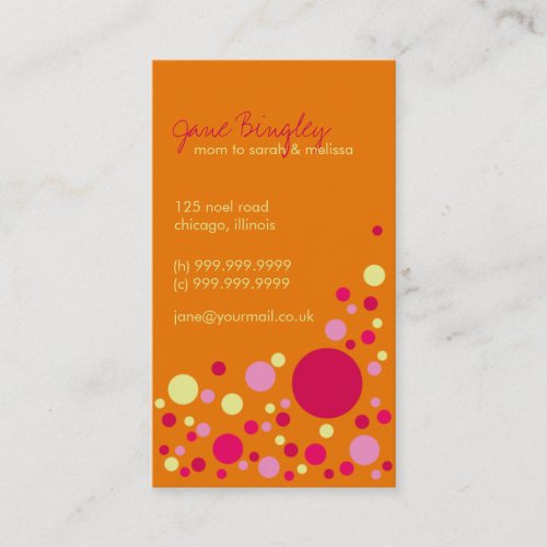 "Retro Dots" Orange &amp; Pink Mommy Business Card