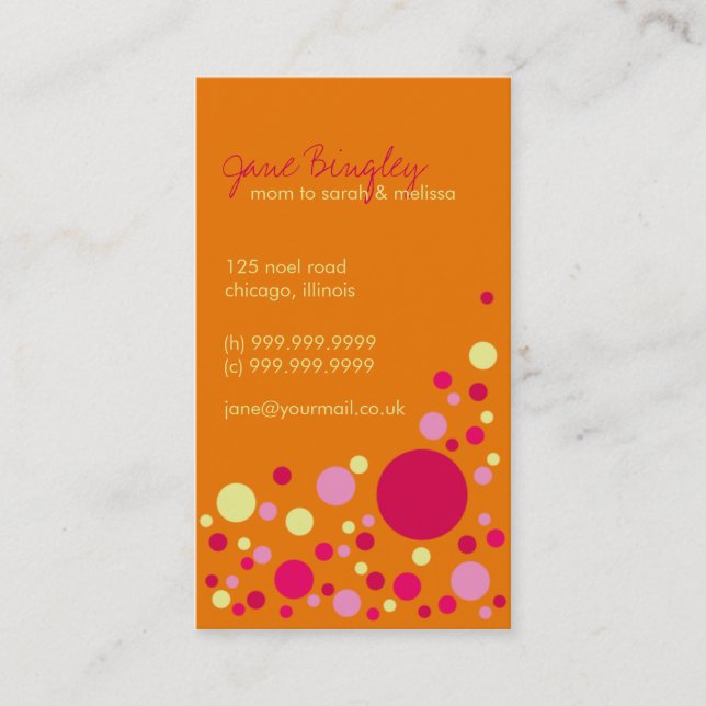 "Retro Dots" Orange & Pink Mommy Business Card (Front)