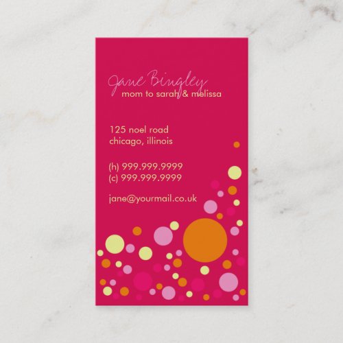 "Retro Dots" Pink &amp; Orange Mommy Business Card