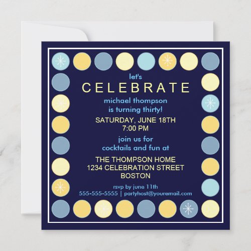 Retro Dots &amp; Stars Birthday Party Invitation