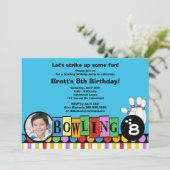 Retro Dots & Stripes Birthday Bowling Party Invite (Standing Front)
