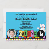 Retro Dots & Stripes Birthday Bowling Party Invite (Front)