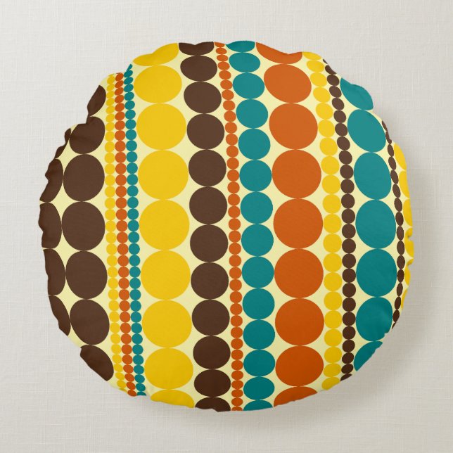 Retro Dots Vertical Stripe Pattern Round Pillow (Front)
