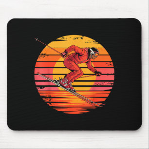 Retro downhill skiing vintage sunset sports men mouse pad